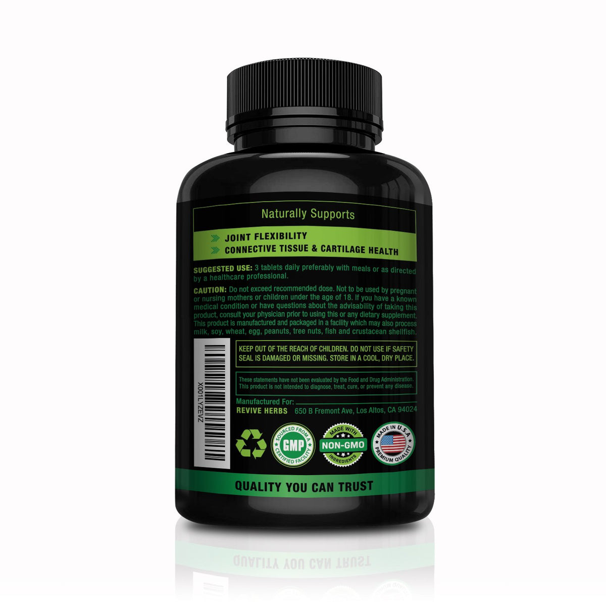 Revive Herbs Glucosamine Chondroitin MSM 159g - vue de côté