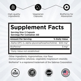 Revolution Science Alpha GPC 600mg 120 capsules avec BioPerine
