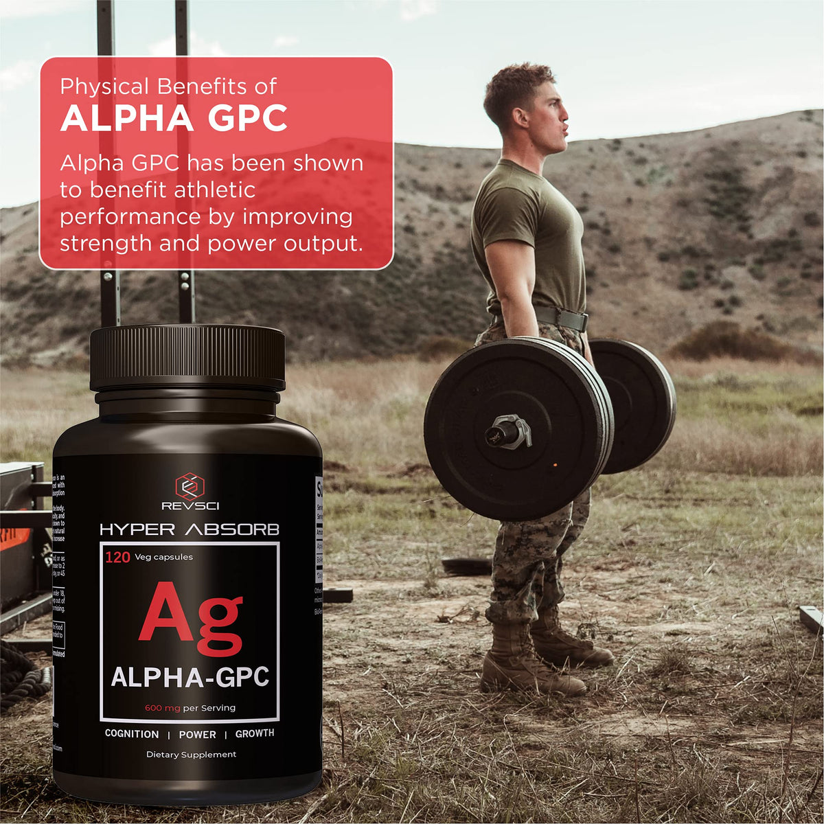 Revolution Science Alpha GPC 600mg 120 capsules en main