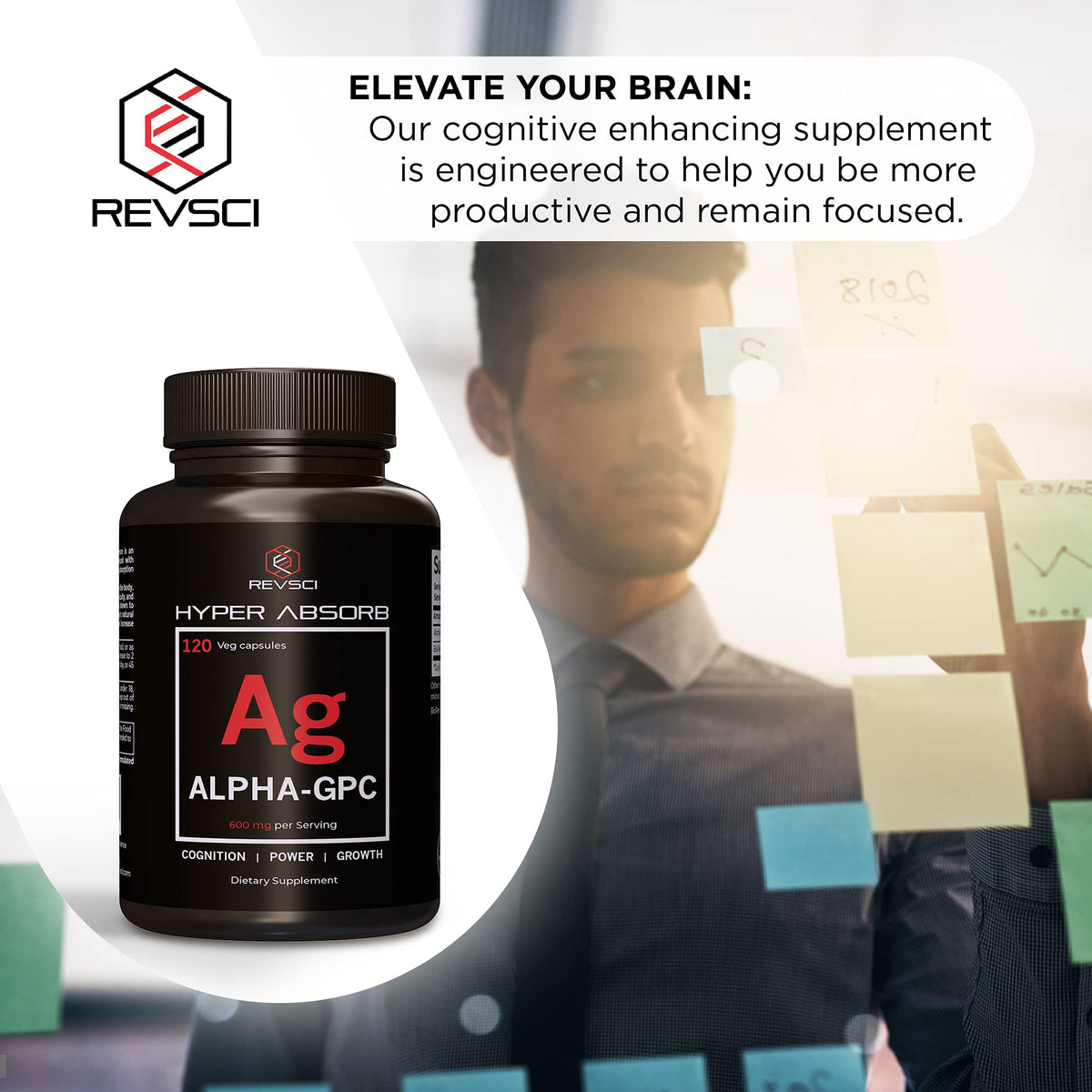 Revolution Science Alpha GPC 600mg 120 capsules sur une table