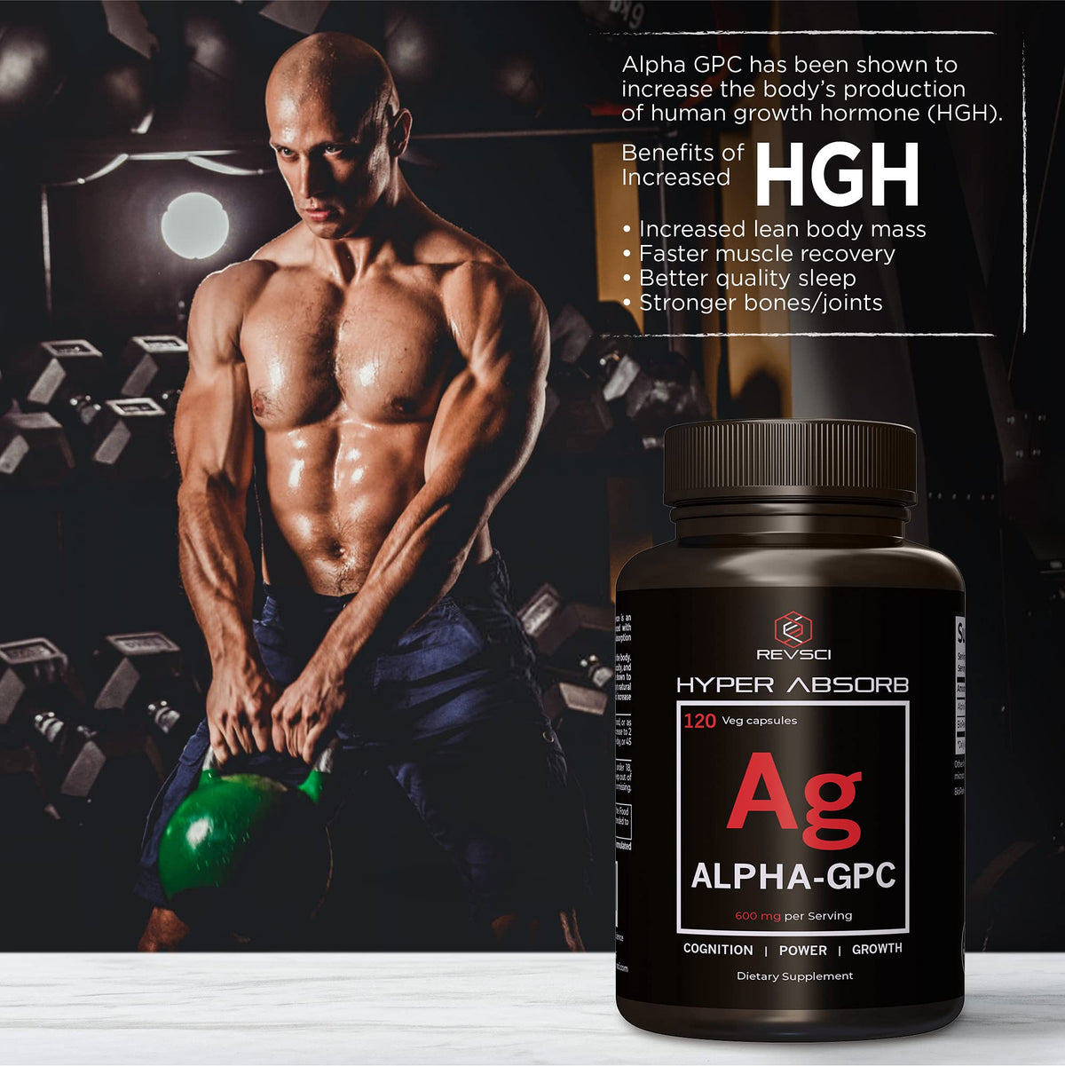 Revolution Science Alpha GPC 600mg 120 capsules vue de côté