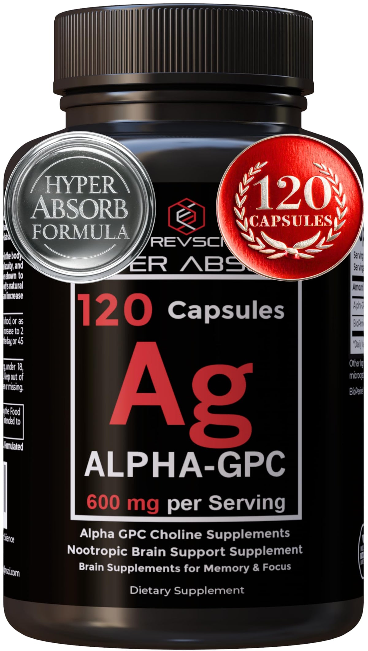 Revolution Science Alpha GPC 600mg 120 capsules vue de face