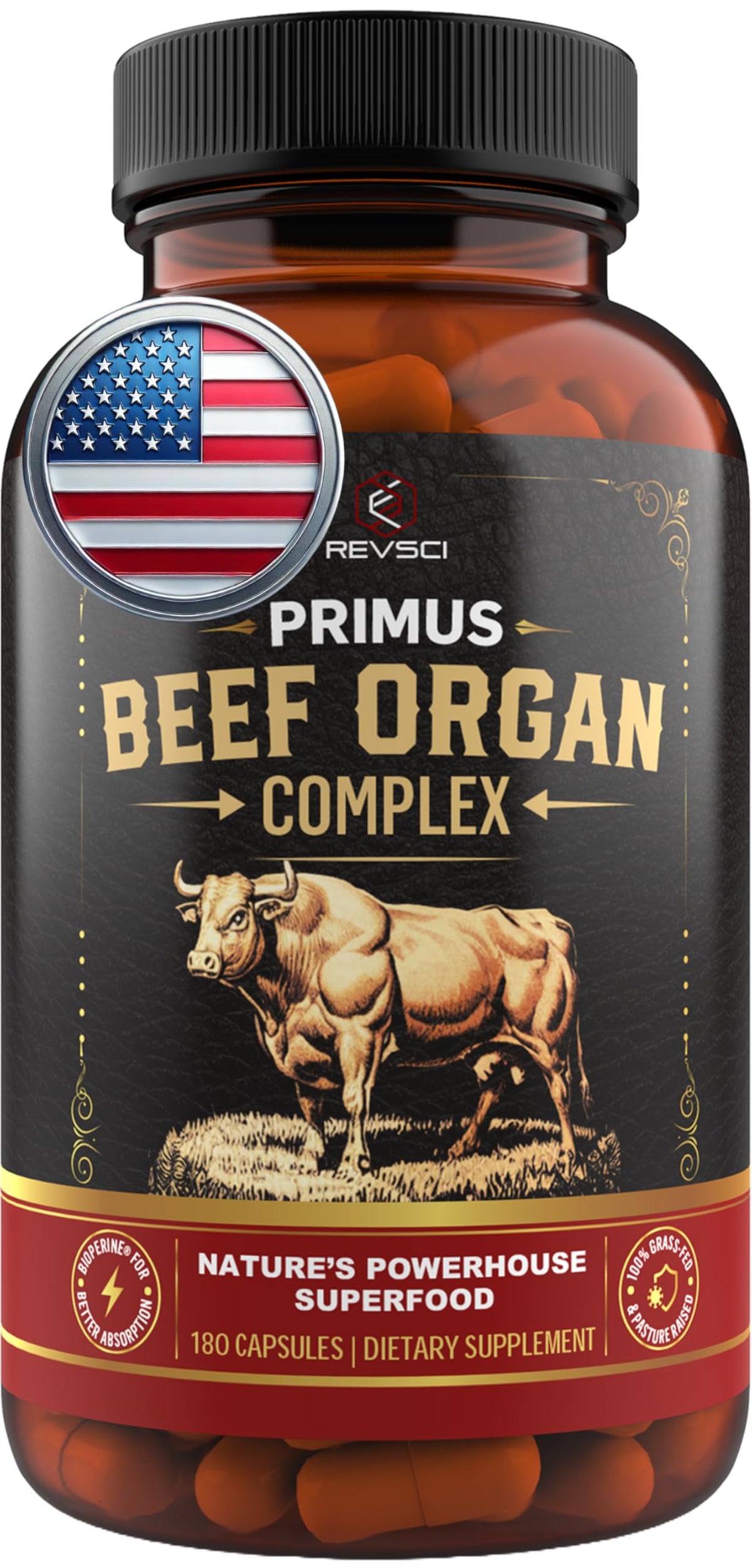 Revolution Science Complément Alimentaire Organique Bovine 180 Capsules - vue avant