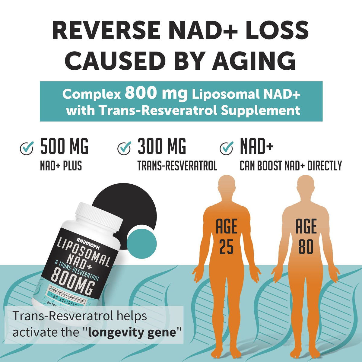 Rhameph Liposomal NAD+ 800 mg étiquette de produit