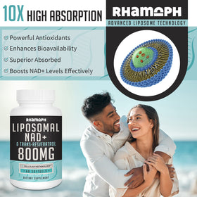 Rhameph Liposomal NAD+ 800 mg gélules sur un fond blanc