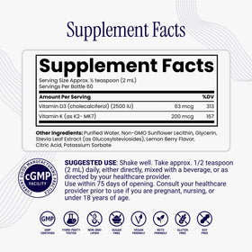Rho Nutrition Liposomal D3K2 étiquette avec ingrédients