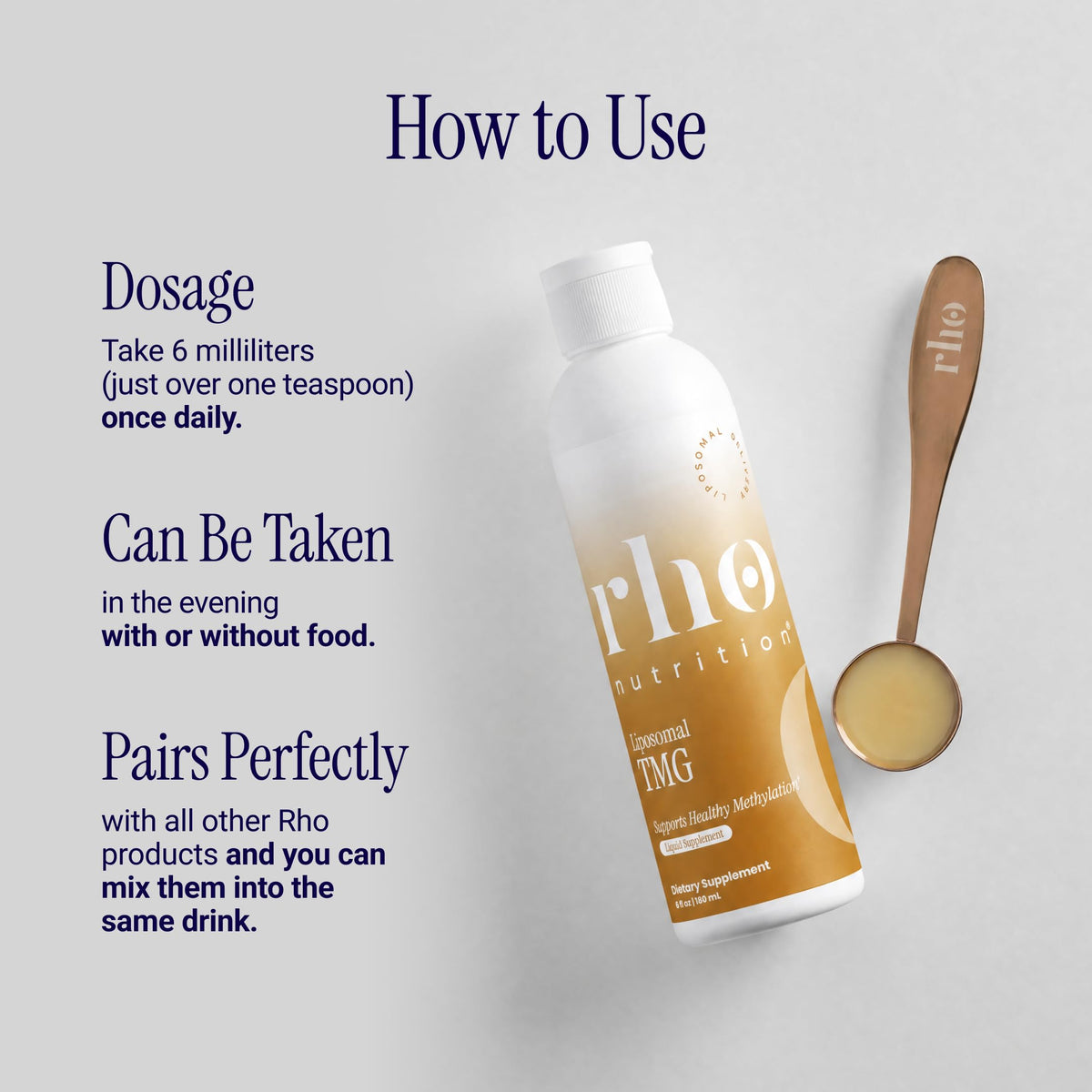 Rho Nutrition Liposomal TMG flacon avec bouchon et doseur