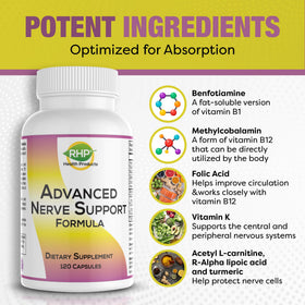 RHP complément nerveux avec flacon ouvert et capsules