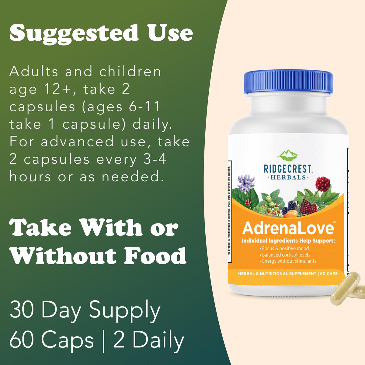 RidgeCrest Herbals AdrenaLove 60 Ct étiquette