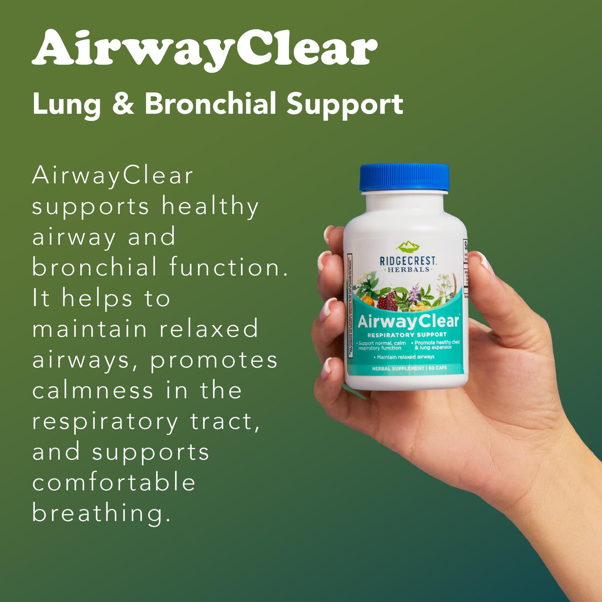 RidgeCrest Herbals AirwayClear sur une table avec des herbes