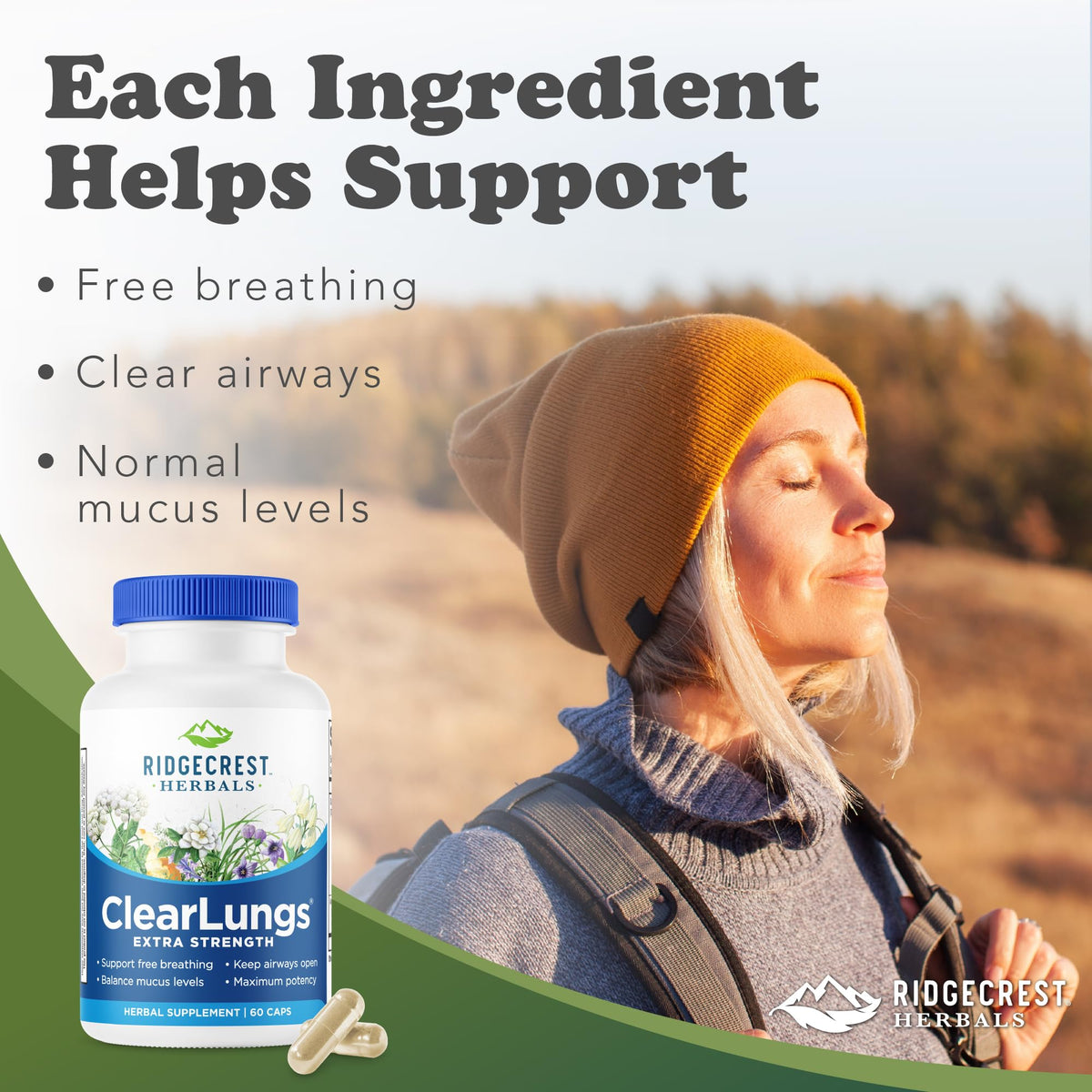 RidgeCrest Herbals ClearLungs 60 Ct ingrédients sur l'étiquette