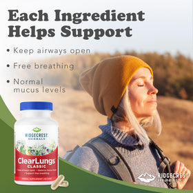 RidgeCrest Herbals ClearLungs Classic 60 Ct ingrédients naturels