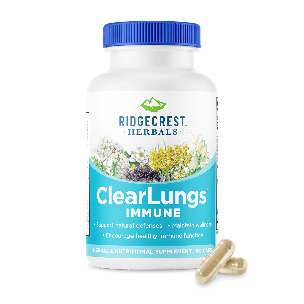 RidgeCrest Herbals ClearLungs daily wellness 60 gélules, vue de face