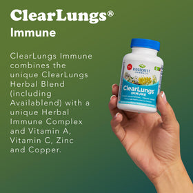 RidgeCrest Herbals ClearLungs daily wellness, gélules dans la main
