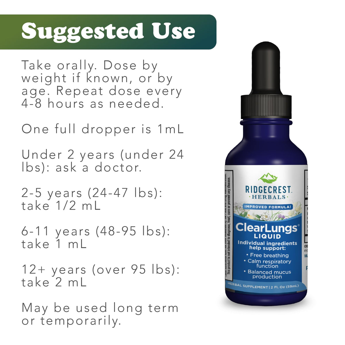 RidgeCrest Herbals ClearLungs Liquide 60 ml sur fond blanc