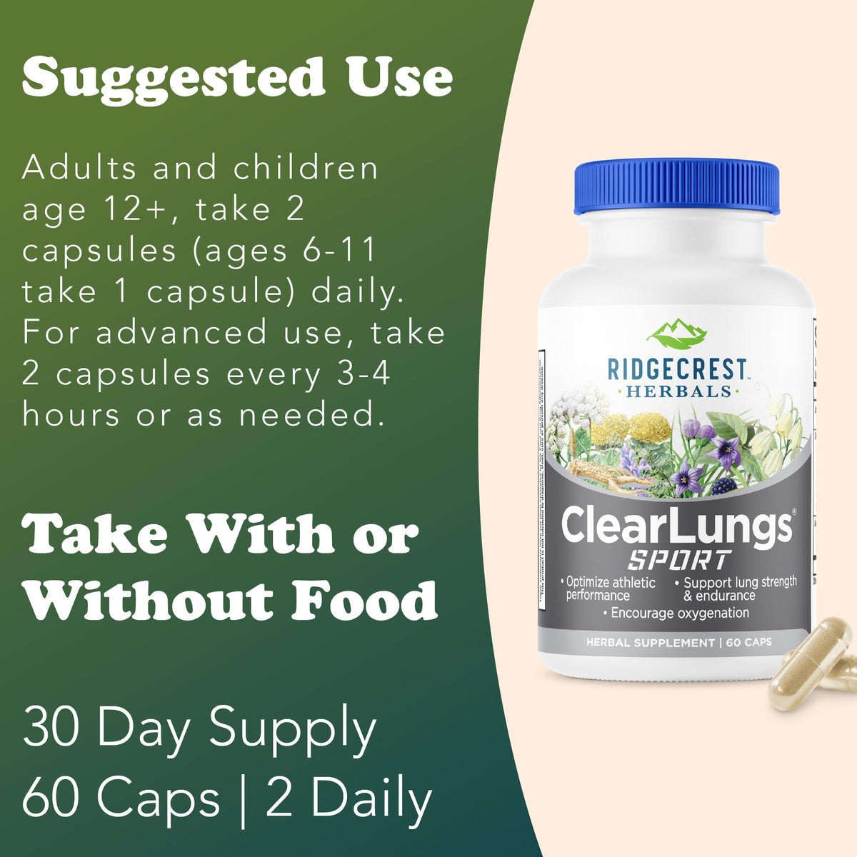 RidgeCrest Herbals ClearLungs Sport 60 Ct avec des ingrédients naturels