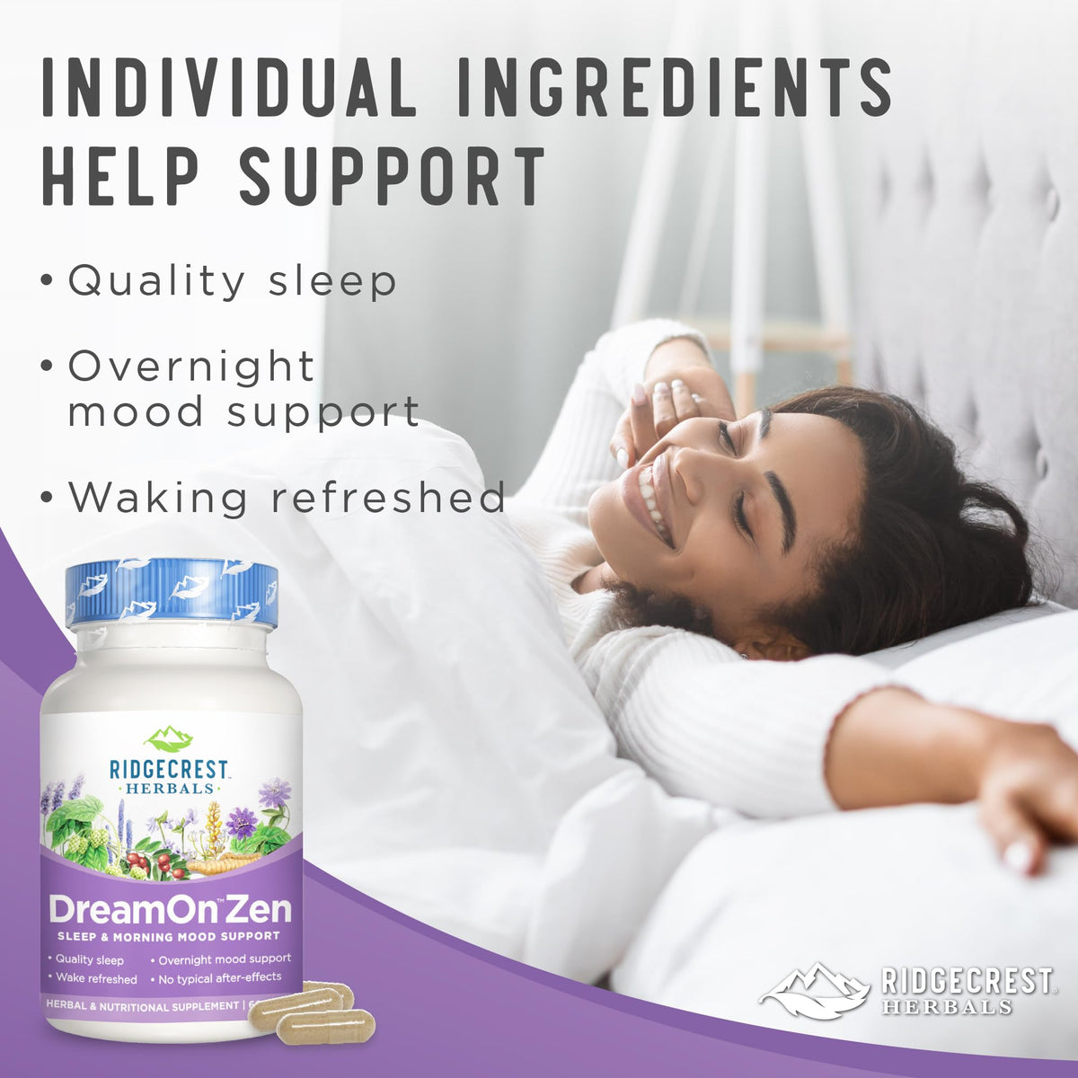 RidgeCrest Herbals DreamOn Zen flacon avec étiquette lisible