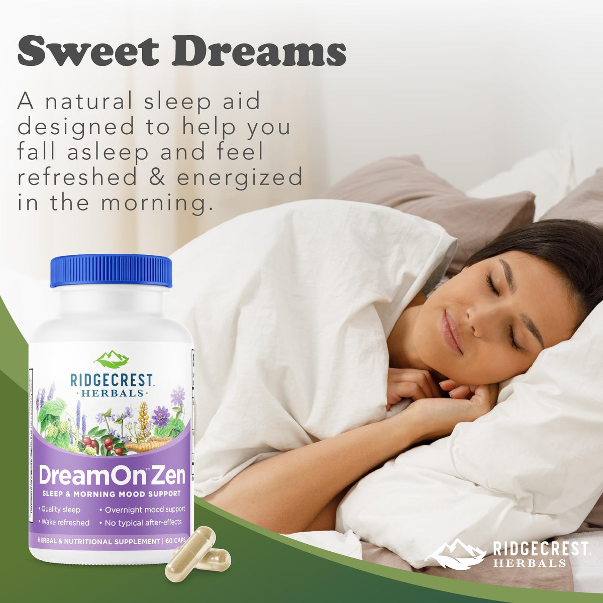 RidgeCrest Herbals DreamOn Zen flacon avec vue latérale