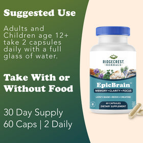 RidgeCrest Herbals EpicBrain 60 capsules sur une surface en bois