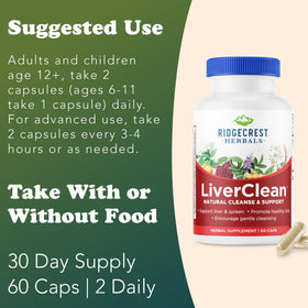 RidgeCrest Herbals LiverClean ouvert avec capsules visibles
