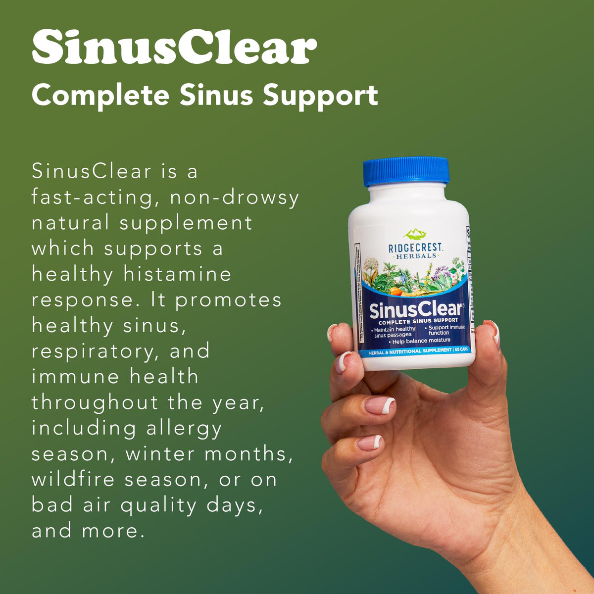 RidgeCrest Herbals SinusClear 60 capsules avec étiquette
