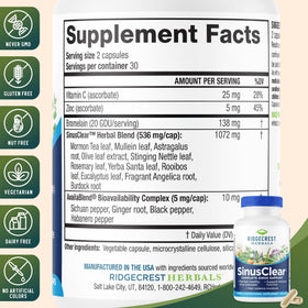 RidgeCrest Herbals SinusClear 60 capsules sur fond blanc