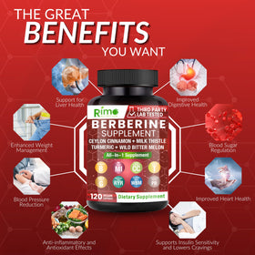 Rimo Nutrition Complément Alimentaire 8-en-1 Berbérine 120 Capsules vue de côté