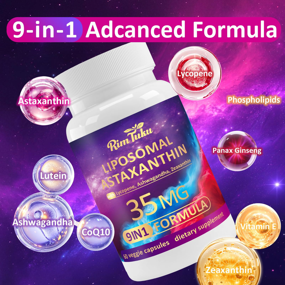RimTuku Astaxanthine 9-en-1 35mg capsules side view