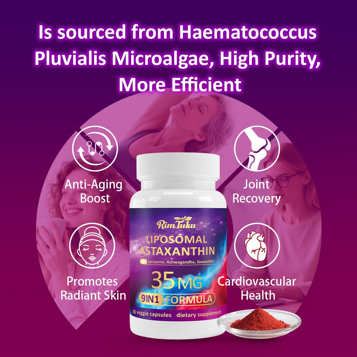 RimTuku Astaxanthine 9-en-1 capsules with fresh microalgae