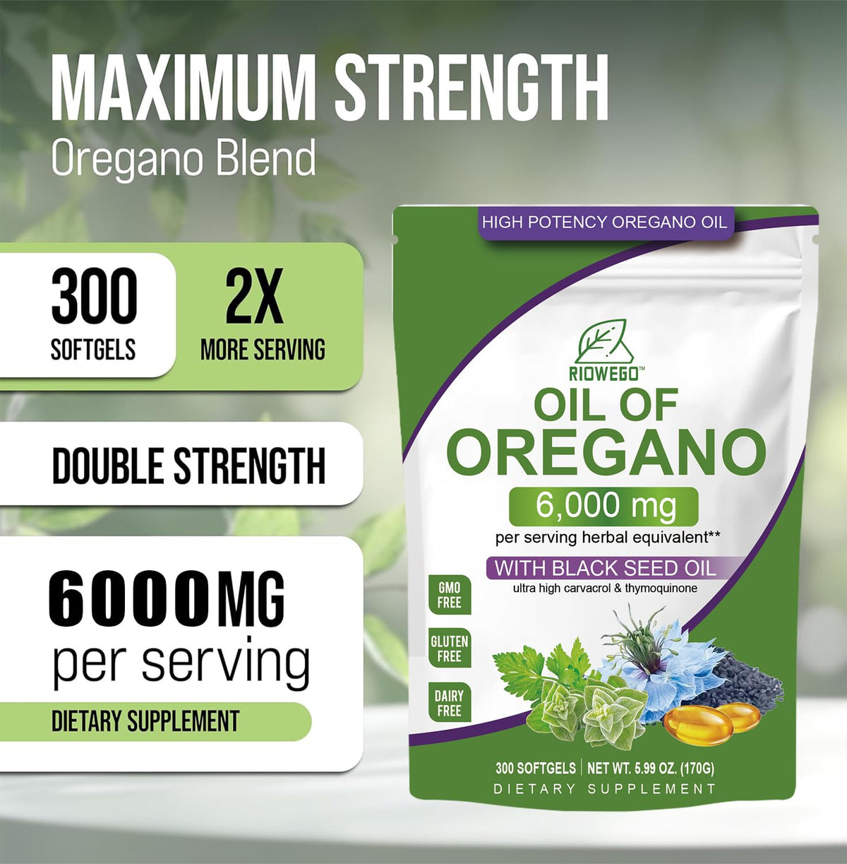 RIOWEGO Huile d'Origan 6000mg gélules côté
