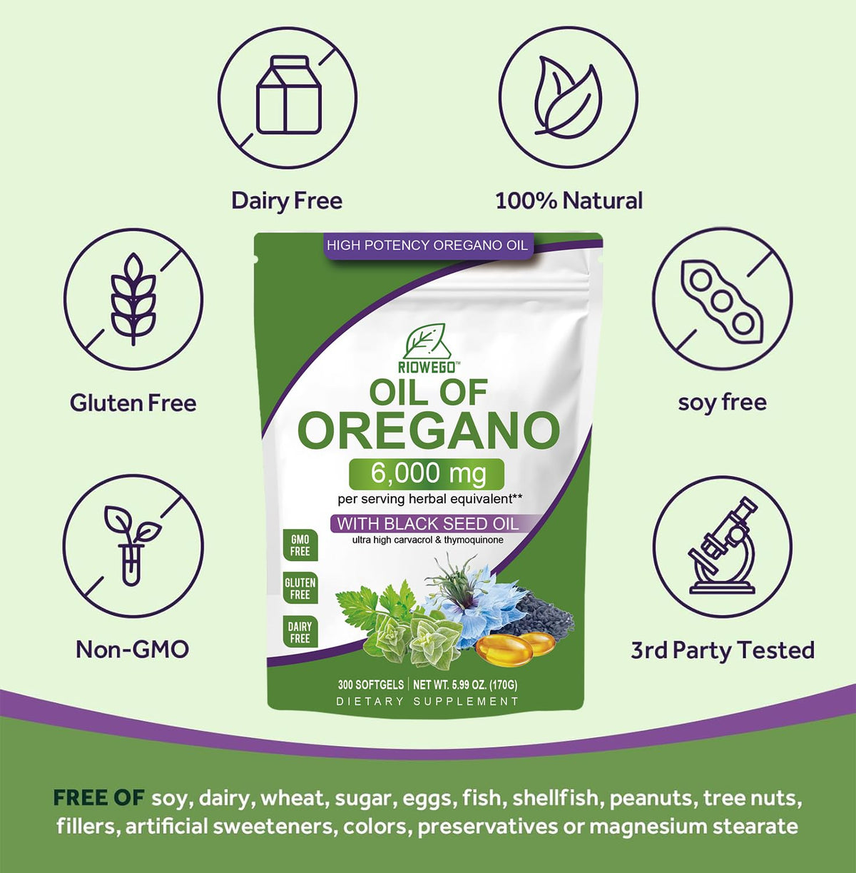 RIOWEGO Huile d'Origan 6000mg gélules et ingrédients