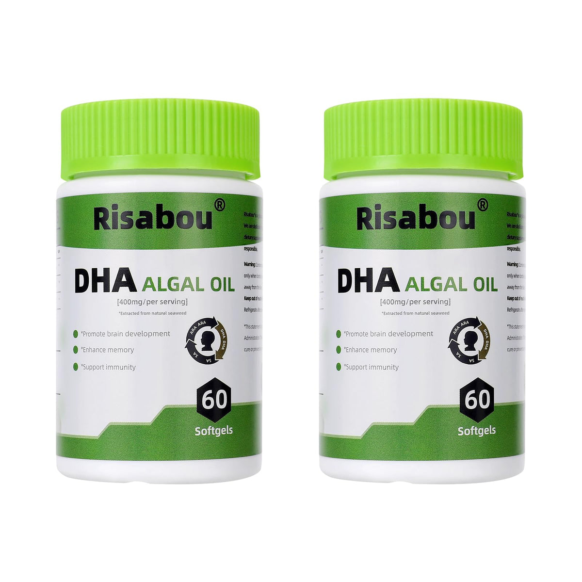 Risabou Huile d'Algue DHA 400 mg 120 gélules végétales, vue de l'avant