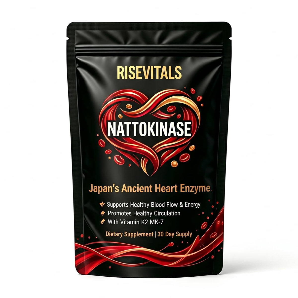 Rise Vitals Nattokinase Capsules 30 unités, sachet avant