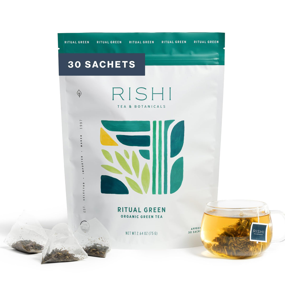 Rishi Tea Rituel Thé Vert Bio sachets en vue de face