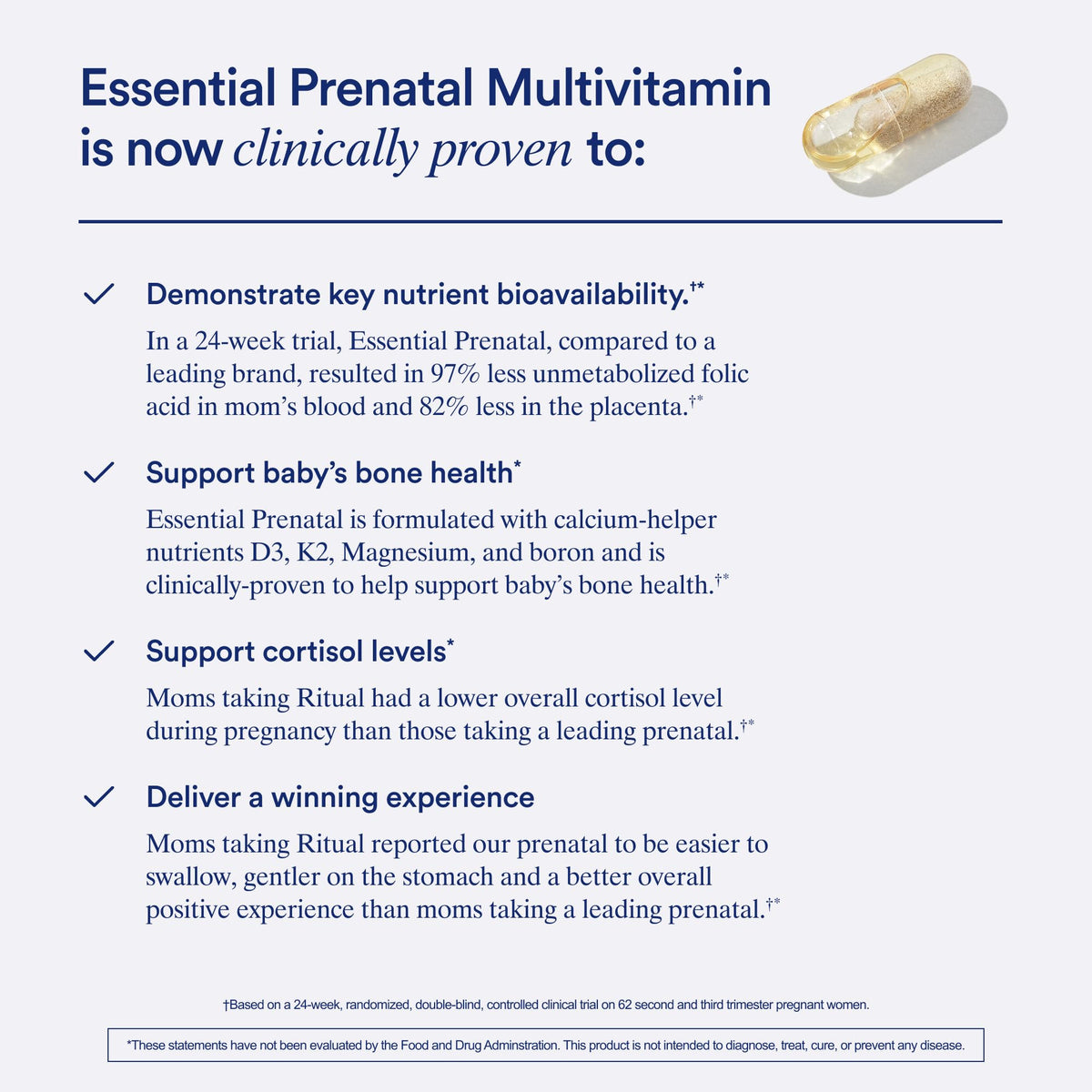 Ritual multivitamines prénatales sur une table avec des fruits