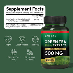 Rivium extrait de thé vert 500 mg capsules sur fond blanc