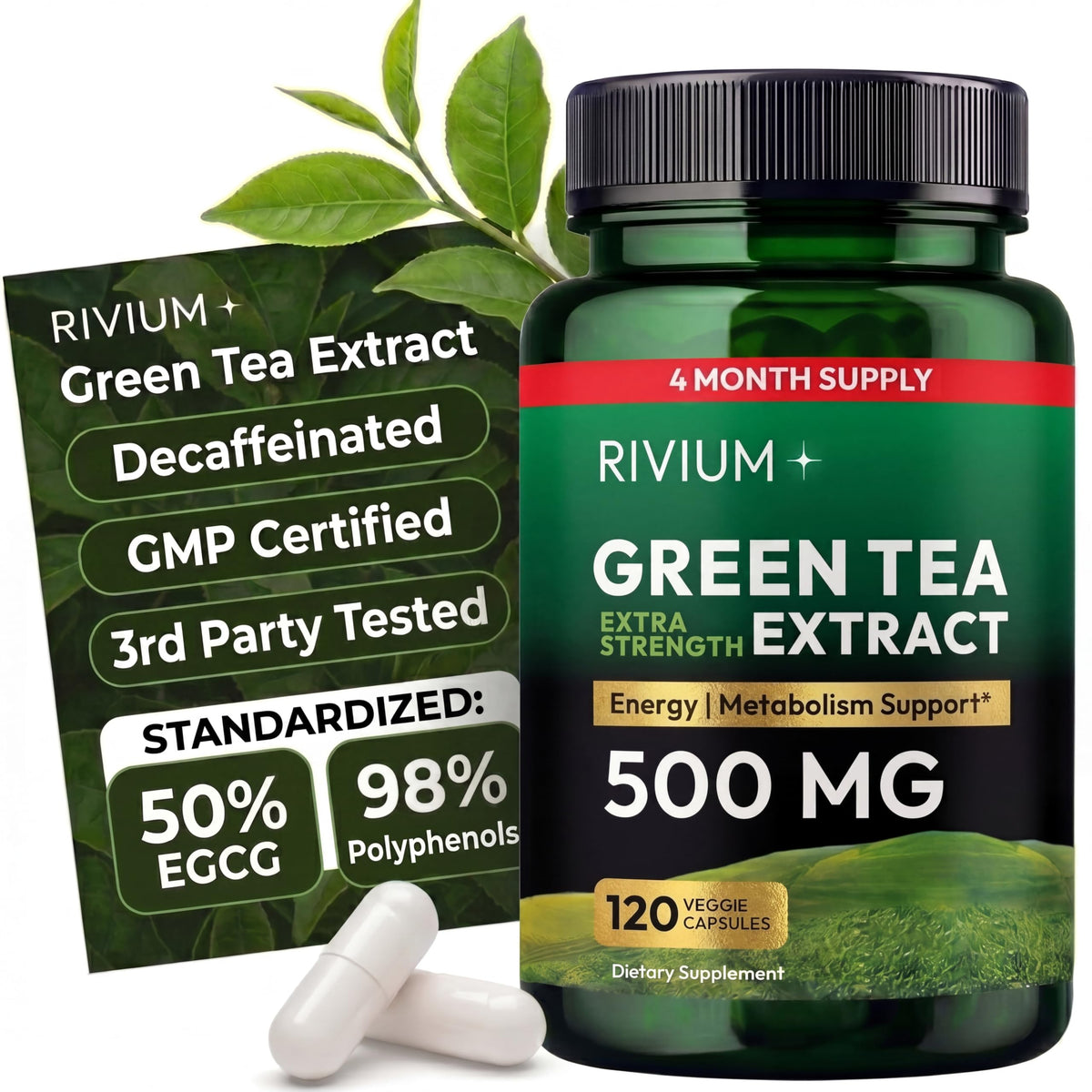 Rivium extrait de thé vert 500 mg capsules vue avant