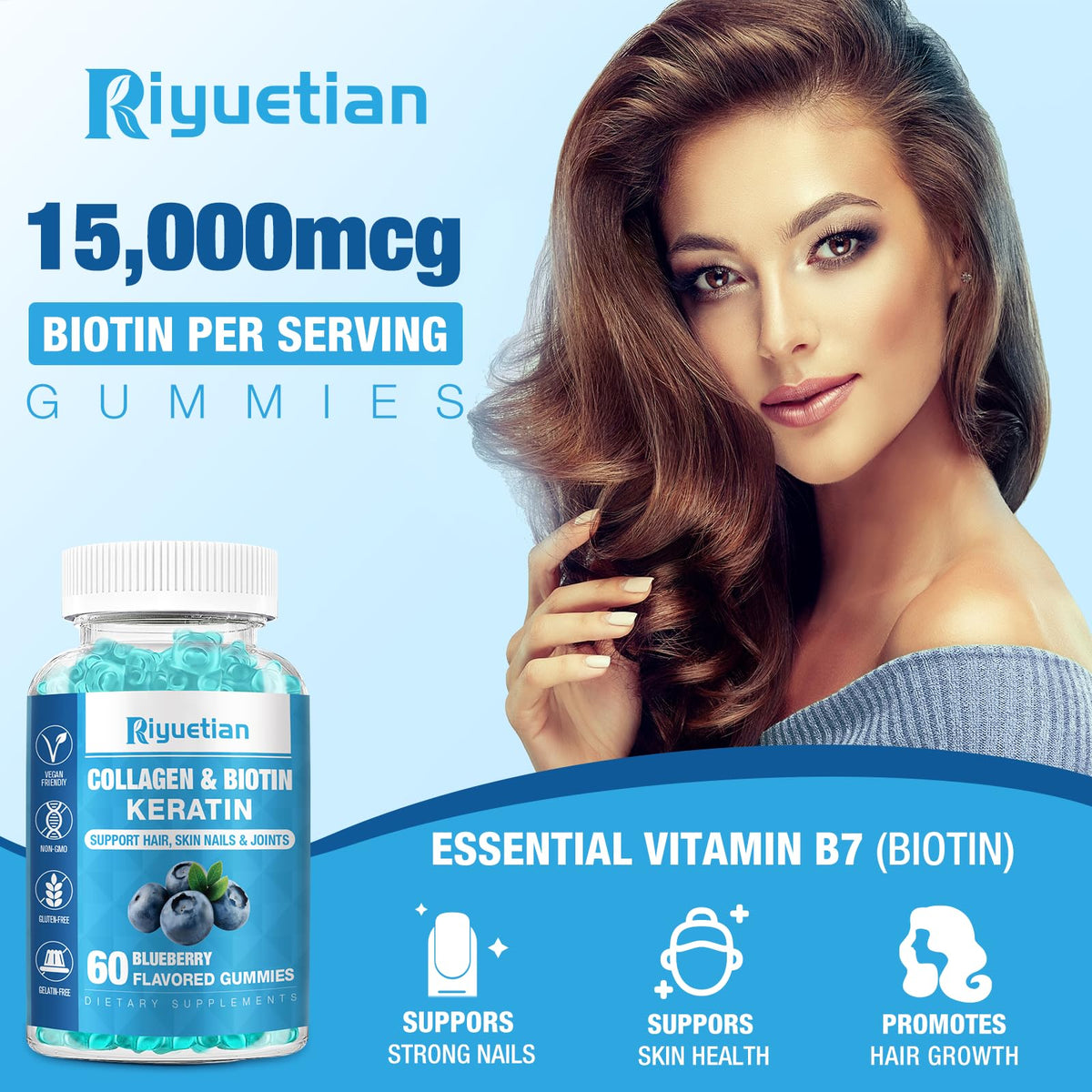 Riyuetian Gummy de Biotine 15000mcg - emballage