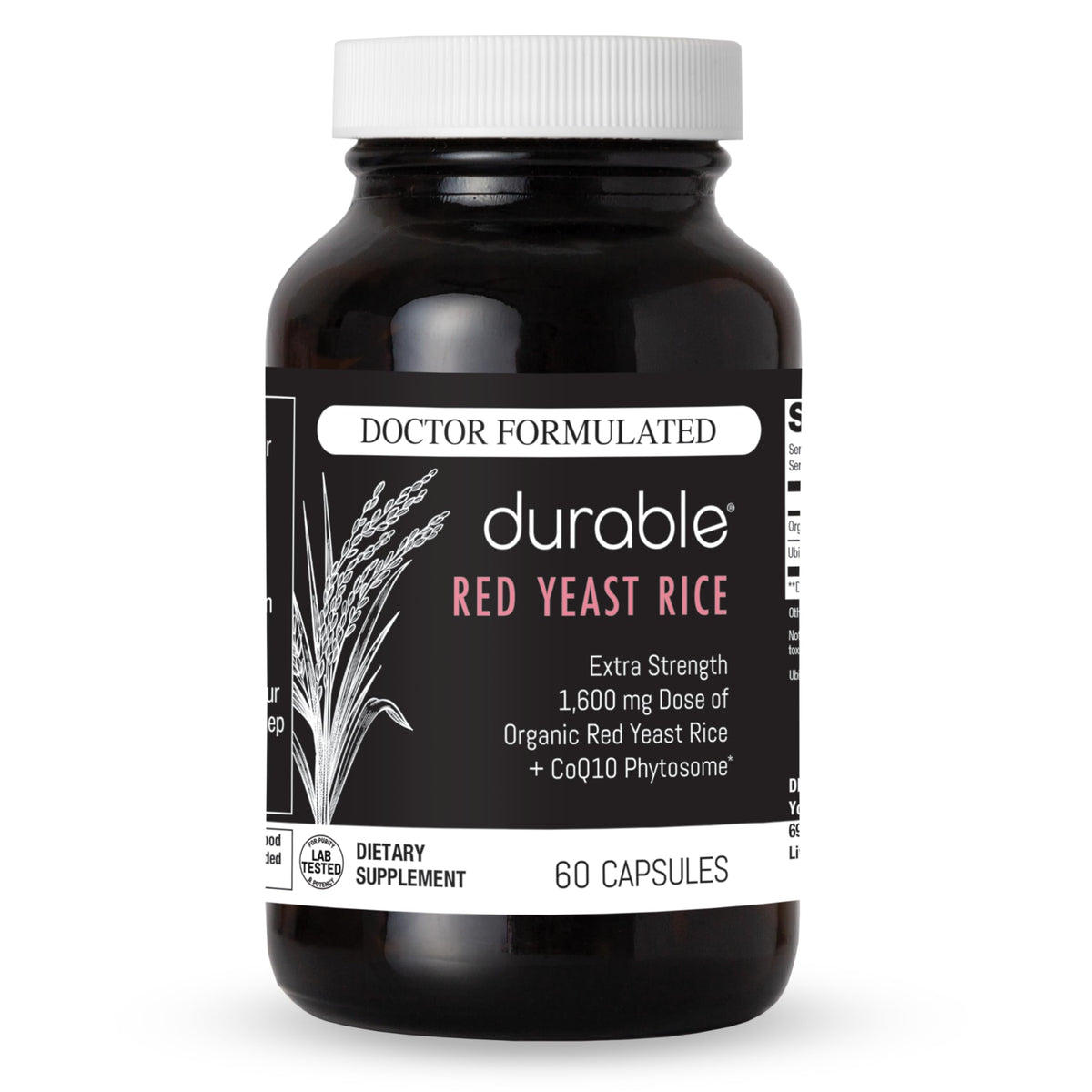 Riz de Levure Rouge Durable 1 600 mg bouteille vue de face