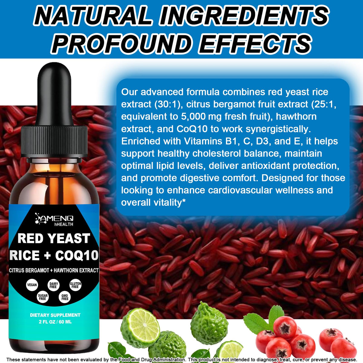 Riz rouge avec CoQ10 AMENQ hHEALTH dans un verre avec de l'eau