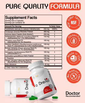 RLC Labs a-Drenal flacon ouvert avec capsules