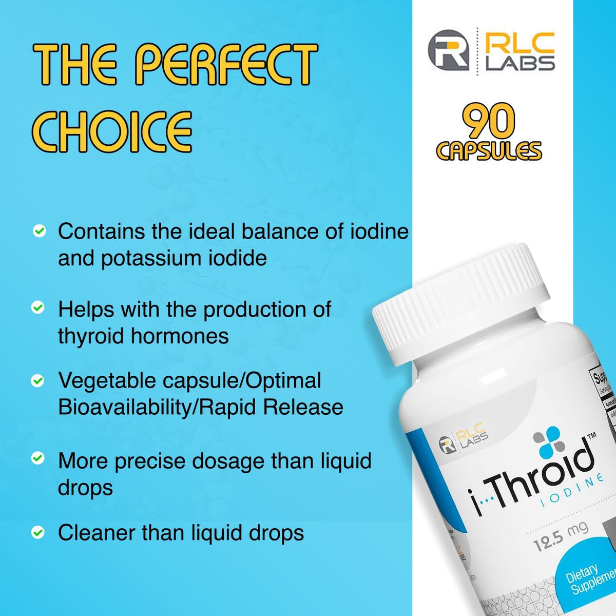 RLC Labs i-Throid 12,5 mg capsules sur une table en bois