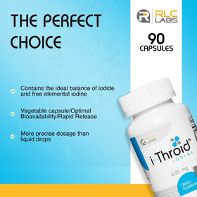 RLC Labs i-Throid 6,25 mg - capsules sur une surface blanche