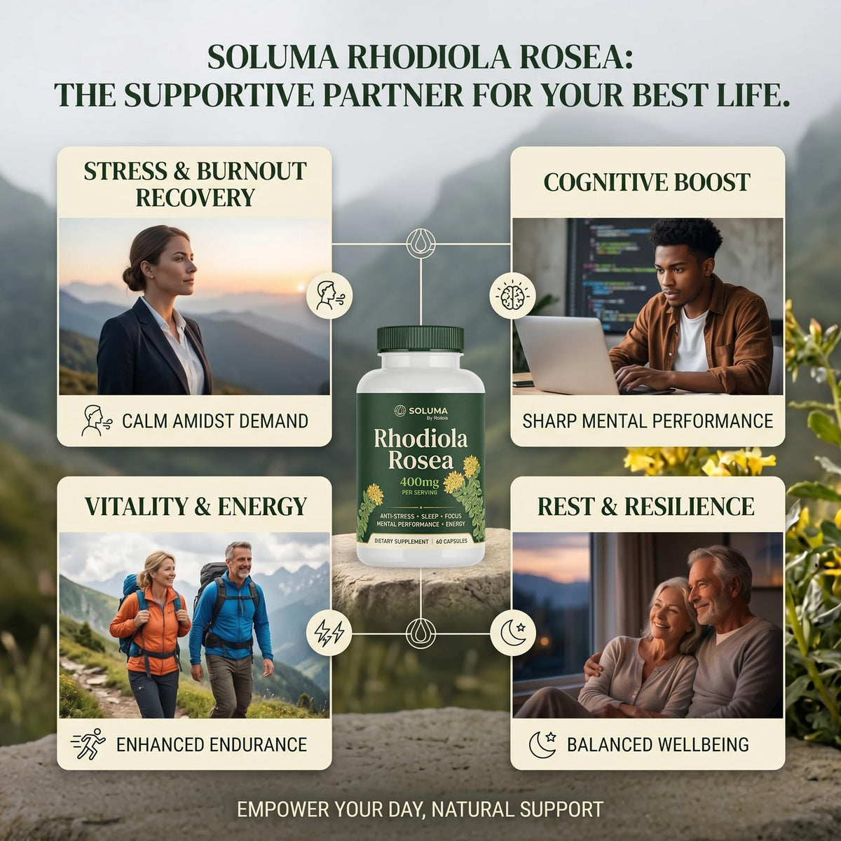 Roilois Rhodiola Rosea 68g avec ingrédients visibles