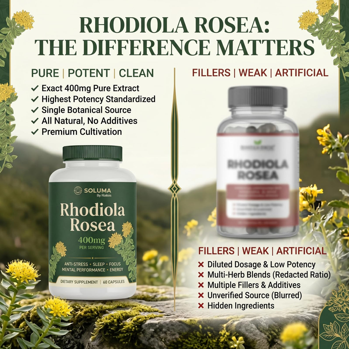 Roilois Rhodiola Rosea 68g prise avec un verre d'eau