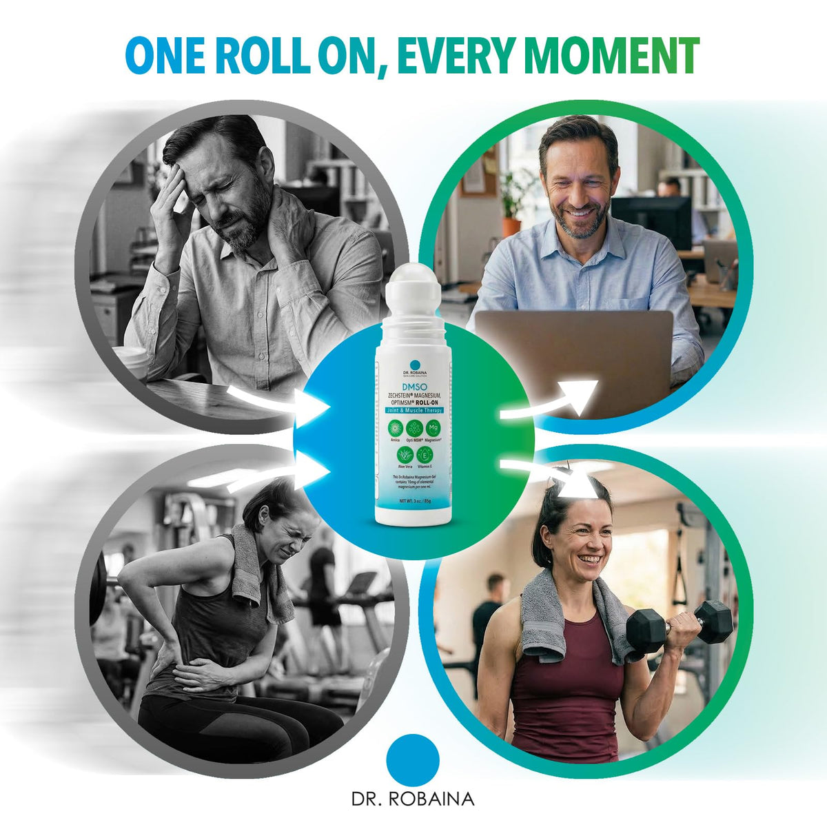 Roll-On DMSO Dr. Robaina 3 oz avec ingrédients botaniques