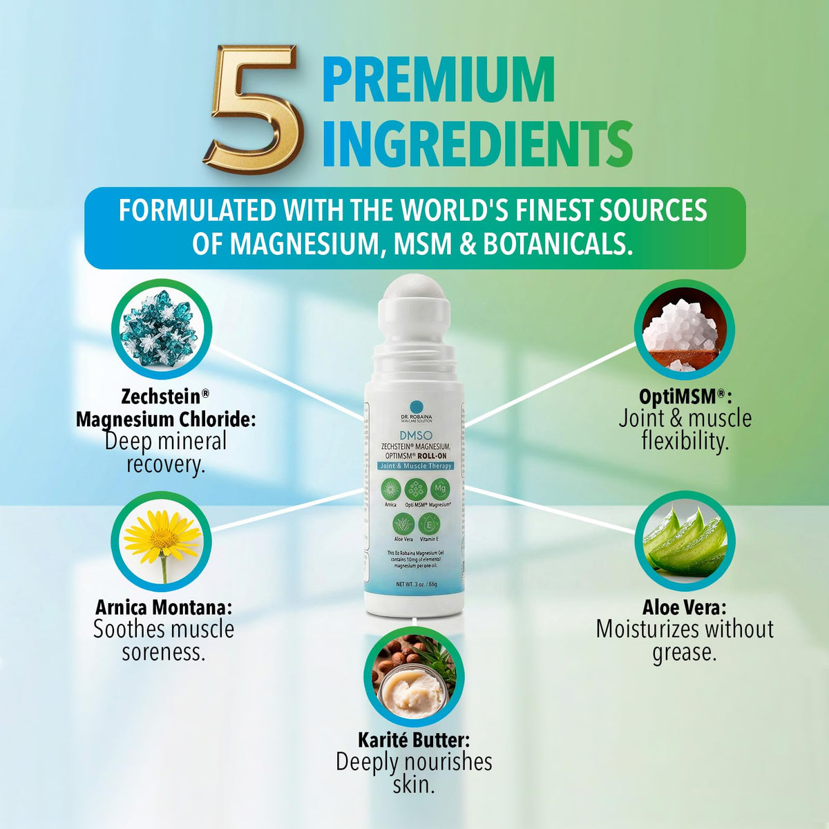 Roll-On DMSO Dr. Robaina 3 oz texture légère sur la main
