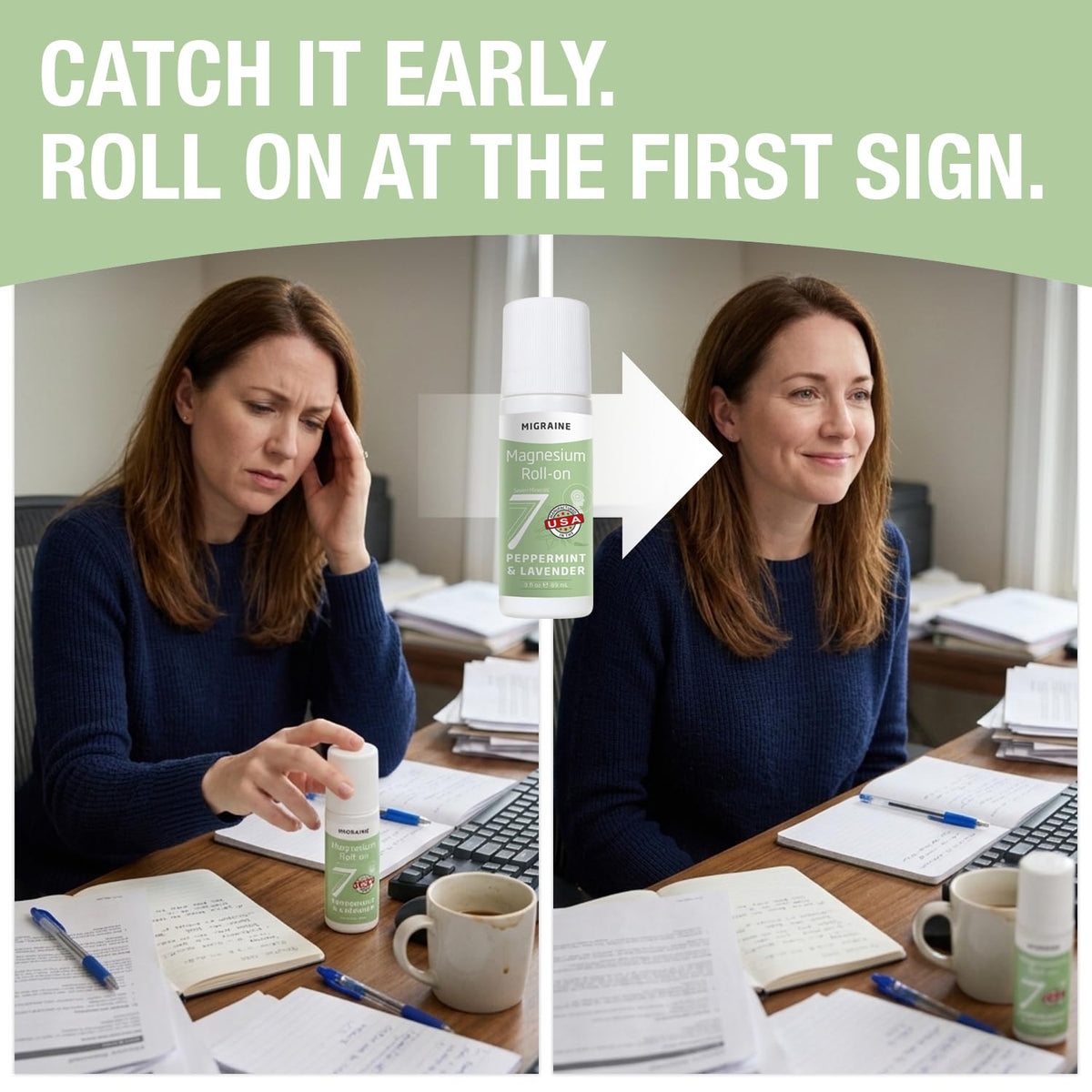 Roll-On Migraine Seven Minerals dans la main d'une personne