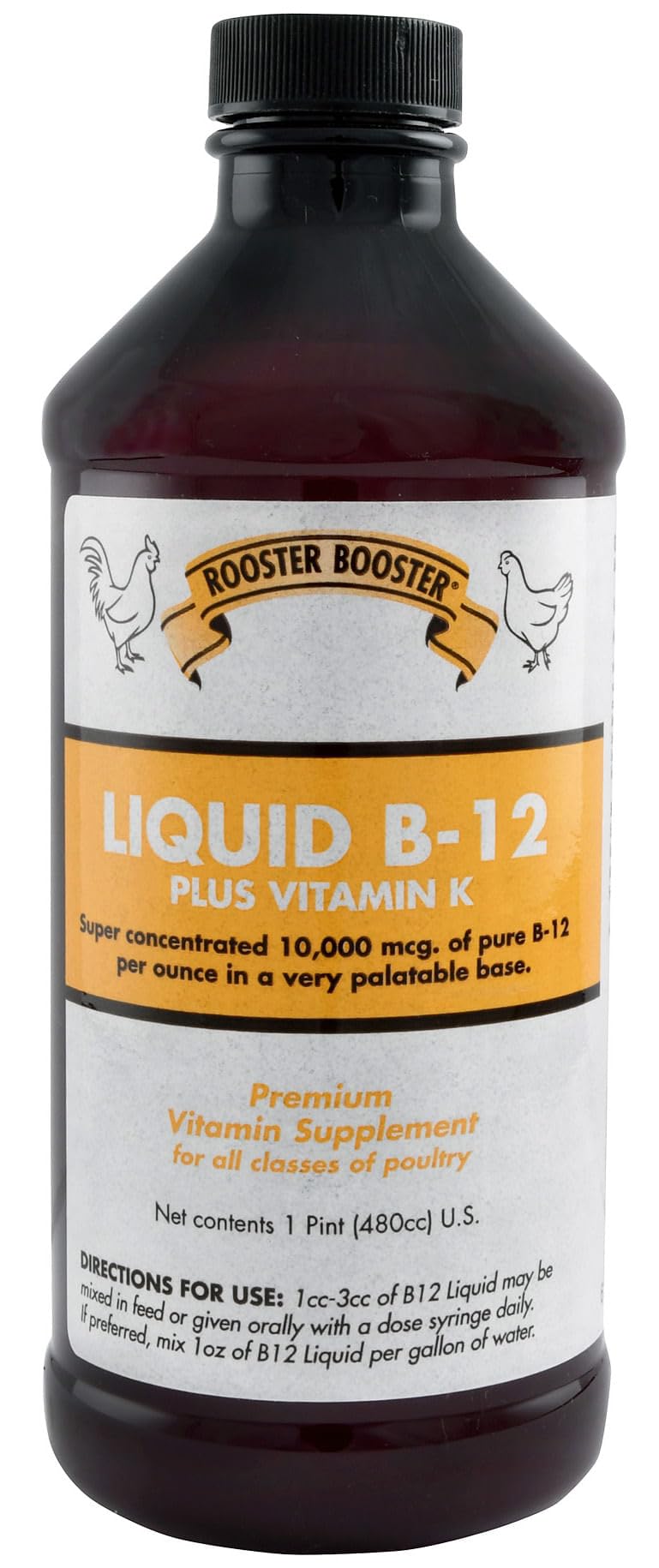 Rooster support B-12 Liquide 16 oz, bouteille vue de face