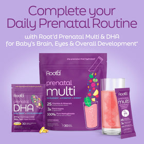 Root'd DHA Prénatal Végétal 300mg avec d'autres compléments alimentaires